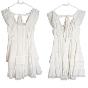 Cottagecore Coastal Cowgirl Embroidered Lace Tiered Mini Dress Small